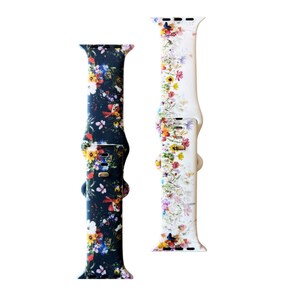 2 Pack Floral Silicone Apple Watch Band: Comfy Sporty Straps