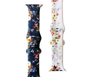 2 Pack Floral Silicone Apple Watch Band: Comfy Sporty Straps