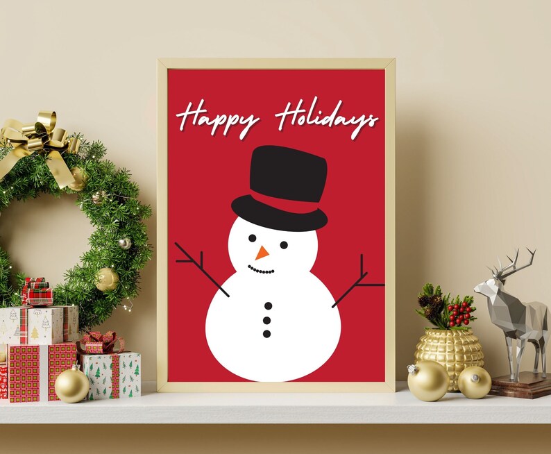 Christmas Snowman Wall Art Happy Holidays Art Print Etsy Canada