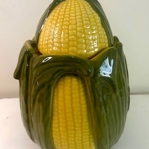 Rare Stickered Shawnee Corn King Pottery Ceramic Cookie Jar Vintage 1940&#39;s Kitchenware