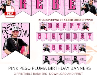 Banners de cumpleaños de Peso Pluma rosa / Peso Pluma / Cumpleaños de Peso Pluma / Fiesta de Peso Pluma / Cumpleaños de Peso Pluma / Doble P / Camisa de Peso Pluma