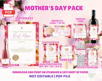Mother's Day Pack Template | Mother's Day Wine Labels | Mother's Day Chip Bag | Mother's Day Gift | Mother's Day PNG | Mother's Day Hand Fan
