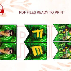May include: Printable banner featuring a green and yellow design with the name "Feid" and a portrait of a person wearing sunglasses. The banner is ready to print.