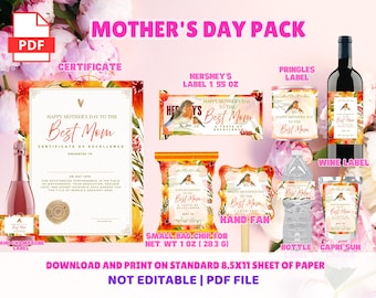Mother's Day Pack Template | Mother's Day Wine Labels | Mother's Day Chip Bag | Mother's Day Gift | Mother's Day PNG | Mother's Day Hand Fan