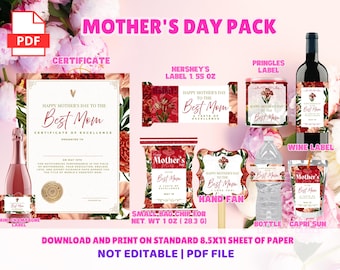 Mother's Day Pack Template | Mother's Day Wine Labels | Mother's Day Chip Bag | Mother's Day Gift | Mother's Day PNG | Mother's Day Hand Fan