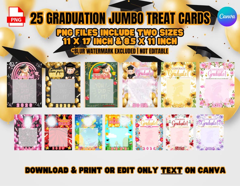 Jumbo Graduation Card Templates 11x17 and 8.5x11 | Jumbo Graduation Treat Cards | Graduation Card | Graduation PNG | Jumbo Graduation Cards image 2