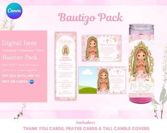 Bautizo Pack | Bautizo Thank You Card | Virgen de Guadalupe Bautizo Invitacion | Bautizo Invitacion | Bautizo Prayer Card | Bautizo Recuerdo