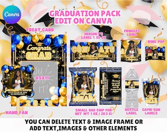 Graduation Party Favor Pack | Graduation Chip Bag | Graduation Template | Graduation Treat Cards | Graduation Banner | Graduation Fan