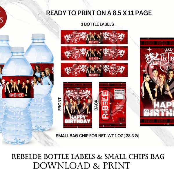 Rebelde Birthday | Labels and Chip Bag | Rebelde | RBD | RBD Birthday Banners | Rebelde Party Banners | Rebelde Cumpleaños