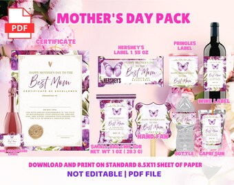 Mother's Day Pack Template | Mother's Day Wine Labels | Mother's Day Chip Bag | Mother's Day Gift | Mother's Day PNG | Mother's Day Hand Fan