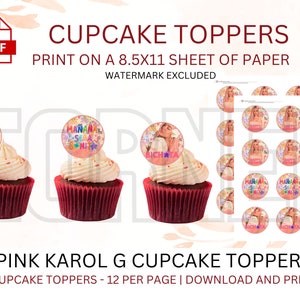 Karol G Birthday Cupcake Toppers | Karol G | Bichota | Mañana Será Bonito | Karol G Cumpleaños | Karol G Party | Karol G Birthday