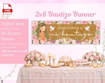 Bautizo Spanish Banner | Virgen de Guadalupe Bautizo Invitacion | Bautizo Invitacion | Bautizo Invitacion Niña | Bautizo