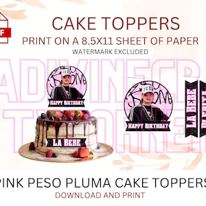 Roze peso pruimentaarttoppers | Peso Pluma | Peso Pluma-verjaardag | Peso Pluma-feestje | Peso Pluma Cumpleaños | Dubbele P | Peso Pluma-shirt