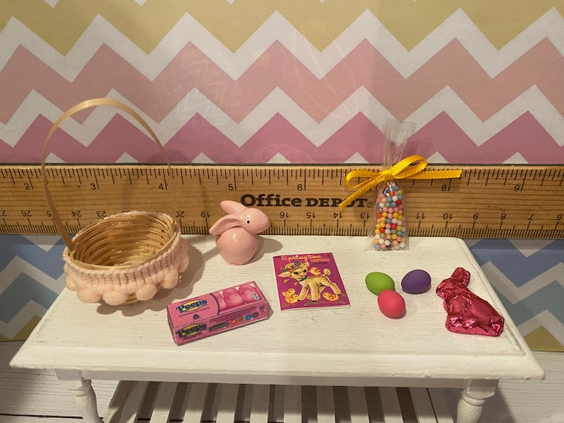 Miniature Easter Brunch, Dollhouse Easter Egg Hunt, 1:12 Designer Baskets Charlene's Basket