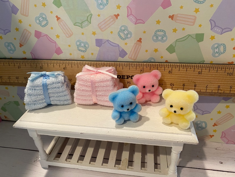 Miniature Baby Shower, Dollhouse Baby Accessories, 1:12 Nursery Items, Baby Wipes, Diapers, Bottles, Shower Games, Toys, Art, Books, Plates image 5