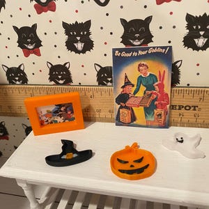 Cubos de calabaza en miniatura para Halloween, cubos para pedir dulces, platos para dulces de Halloween para casas de muñecas, cajas de dulces a escala 1:12, cuencos, bandeja para manzanas acarameladas imagen 4