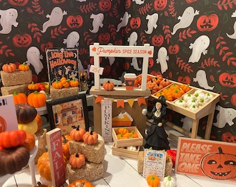Calabazas en miniatura de la Sra. Bruja, decoración otoñal para casa de muñecas, calabazas surtidas, escala 1:12