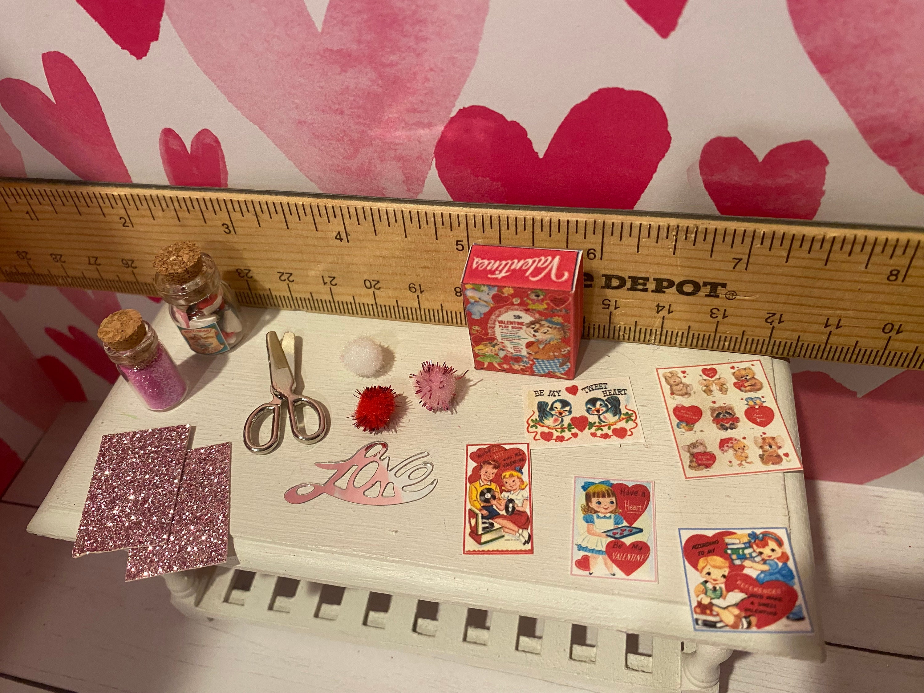 Card Making Table Miniature Valentine Card Making Table, Dollhouse Valentine Accessories ...