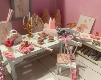 Miniature Ballet Lesson, Dance & Ballerina Dollhouse Accessories, 1:12 Tutu, Ballet Slippers, Art, Tea Set, Computer, Gift Wrap, 80's Decor