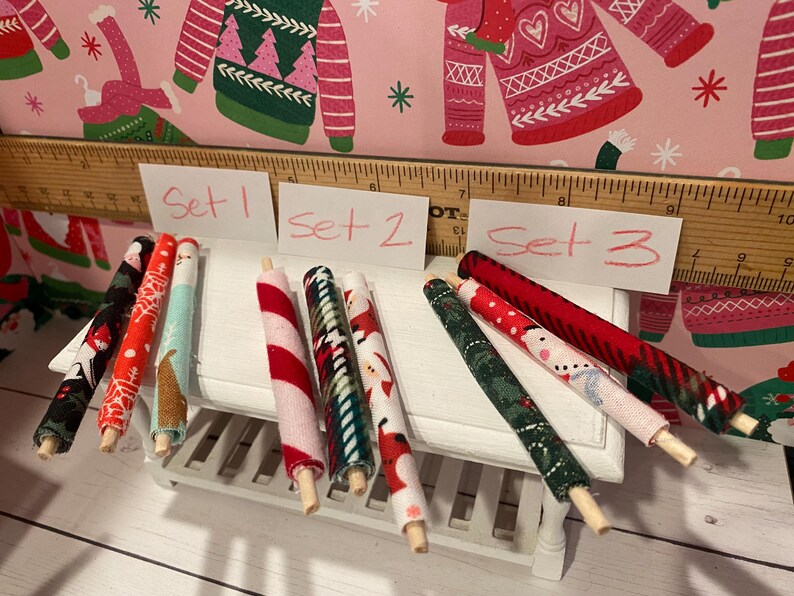 Miniature Christmas Craft Shop, Santa's Sewing, 1:12 Dollhouse Sewing Machine, Fabric, Patterns, Thread, Ribbons, Self Heal Mat, Idea Board image 5