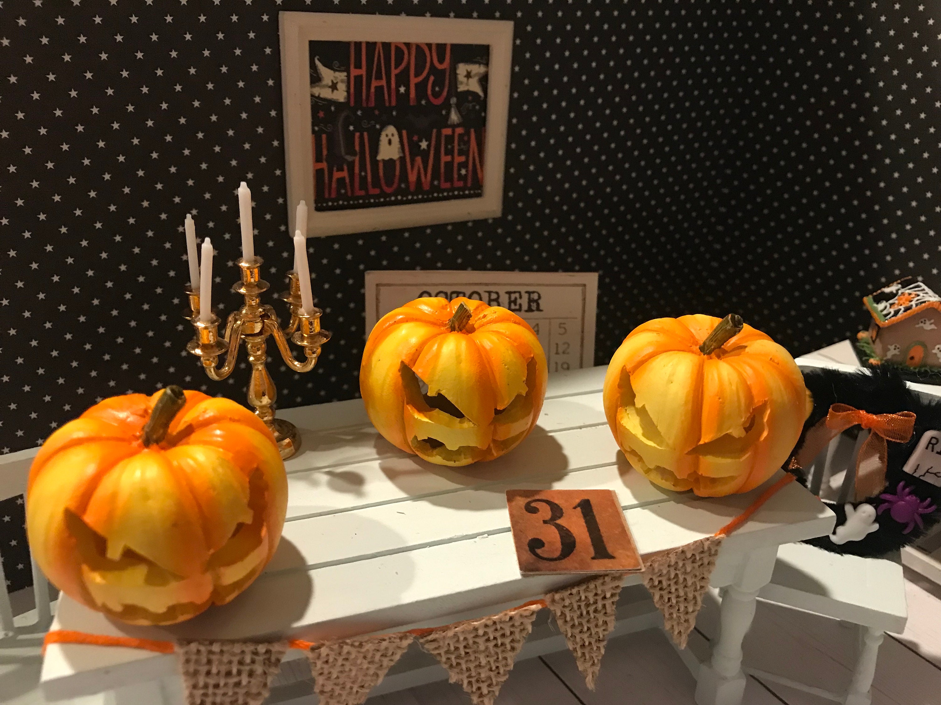 Miniature Carved Jack O' Lanterns, Dollhouse Halloween, Fall ...