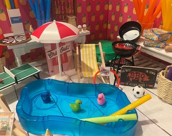 1:12 Miniatur Garten Pool Party, Grillzubehör, Gartenspielzeug