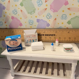 Miniature Baby Shower, Dollhouse Baby Accessories, 1:12 Nursery Items, Baby Wipes, Diapers, Bottles, Shower Games, Toys, Art, Books, Plates image 3