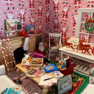 Nochebuena en miniatura, Navidad en casa de muñecas, 1:12, Medias, Galleta de Papá Noel, Leche, Plato, Carta, Zanahorias, Papá Noel en la azotea, Juguete especial, DVD