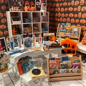 Miniature Bewitched Toys & Bookstore, Halloween Dollhouse Games, DVDs, Albums, 1:12