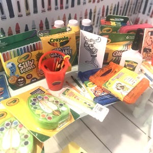 Miniature Art Supplies, Dollhouse Crayons, Markers, Art Box, Art Table, Art Books, Pencils, Micro Crayon, Shadow Box, Diorama, Fairy Garden