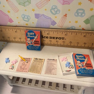 Miniature Baby Shower, Dollhouse Baby Accessories, 1:12 Nursery Items, Baby Wipes, Diapers, Bottles, Shower Games, Toys, Art, Books, Plates Baby Shower Game
