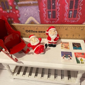 Miniature Christmas General Store, Dollhouse Signs, Firewood, Pinecones, Greenery, Cards, Candy Canes, DVD's Books, Albums, Santa, Art, 1:12 image 14