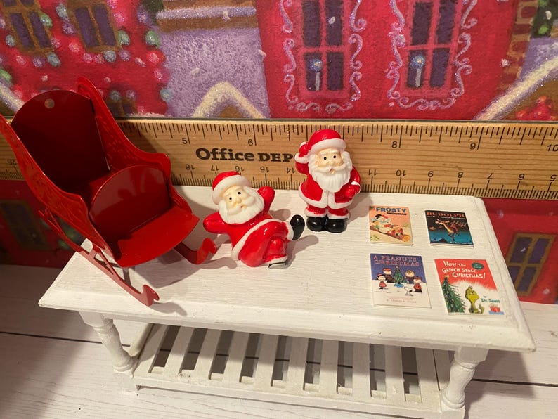 Miniature Christmas General Store, Dollhouse Signs, Firewood, Pinecones, Greenery, Cards, Candy Canes, DVD's Books, Albums, Santa, Art, 1:12 image 14