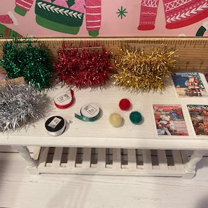 Miniature Christmas Craft Shop, Santa's Sewing, 1:12 Dollhouse Sewing Machine, Fabric, Patterns, Thread, Ribbons, Self Heal Mat, Idea Board image 6
