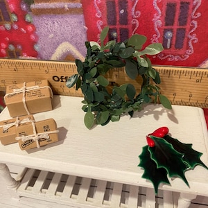 Miniature Christmas General Store, Dollhouse Signs, Firewood, Pinecones, Greenery, Cards, Candy Canes, DVD's Books, Albums, Santa, Art, 1:12 image 10