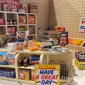 Miniature Grocery Store, Dollhouse General Store, Sunshine Market, Tiny Food, 1:12, Boxed, Frozen, Baby, Pet, TP, Produce, Dairy, Baking
