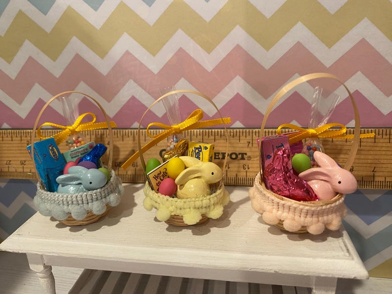 Miniature Easter Brunch, Dollhouse Easter Egg Hunt, 1:12 Designer Baskets image 7