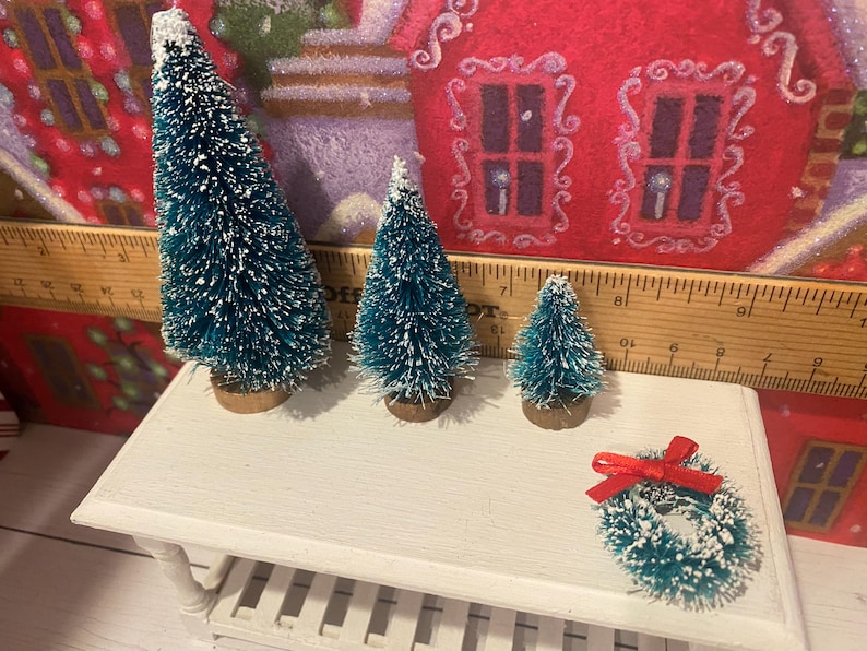 Miniature Christmas General Store, Dollhouse Signs, Firewood, Pinecones, Greenery, Cards, Candy Canes, DVD's Books, Albums, Santa, Art, 1:12 3 Trees & 1 Wreath