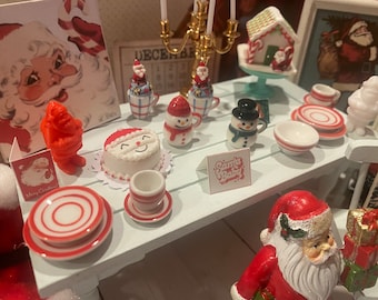 Santa&#39;s Stuff Miniature Dollhouse Christmas Decorations, 1:12, Santa-Themed Art, Cakes, Candy Cane Ladder, Santa Suit, Cards, Santa Figure