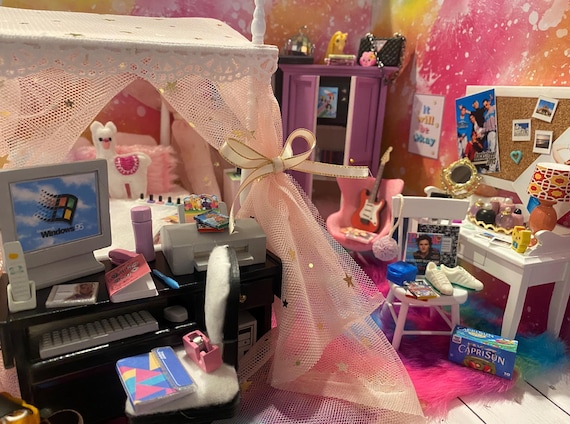 Miniature 90's Dollhouse Accessories, 1:12, Decor, DVD's, Camera, Books, Magazines, Folders, CD's, Posters, Furniture, Computer, Corkboard