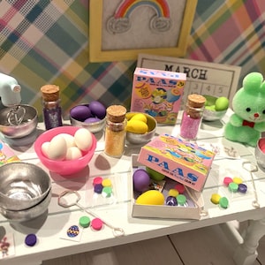Miniature Easter Egg Decorating Kit, Dollhouse Easter Eggs, 1:12, Miniature Accessories, Fairy Garden, Shadow Box, Diorama