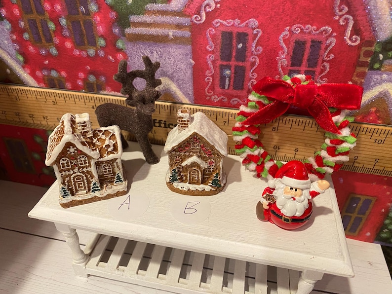 Miniature Christmas General Store, Dollhouse Signs, Firewood, Pinecones, Greenery, Cards, Candy Canes, DVD's Books, Albums, Santa, Art, 1:12 image 4