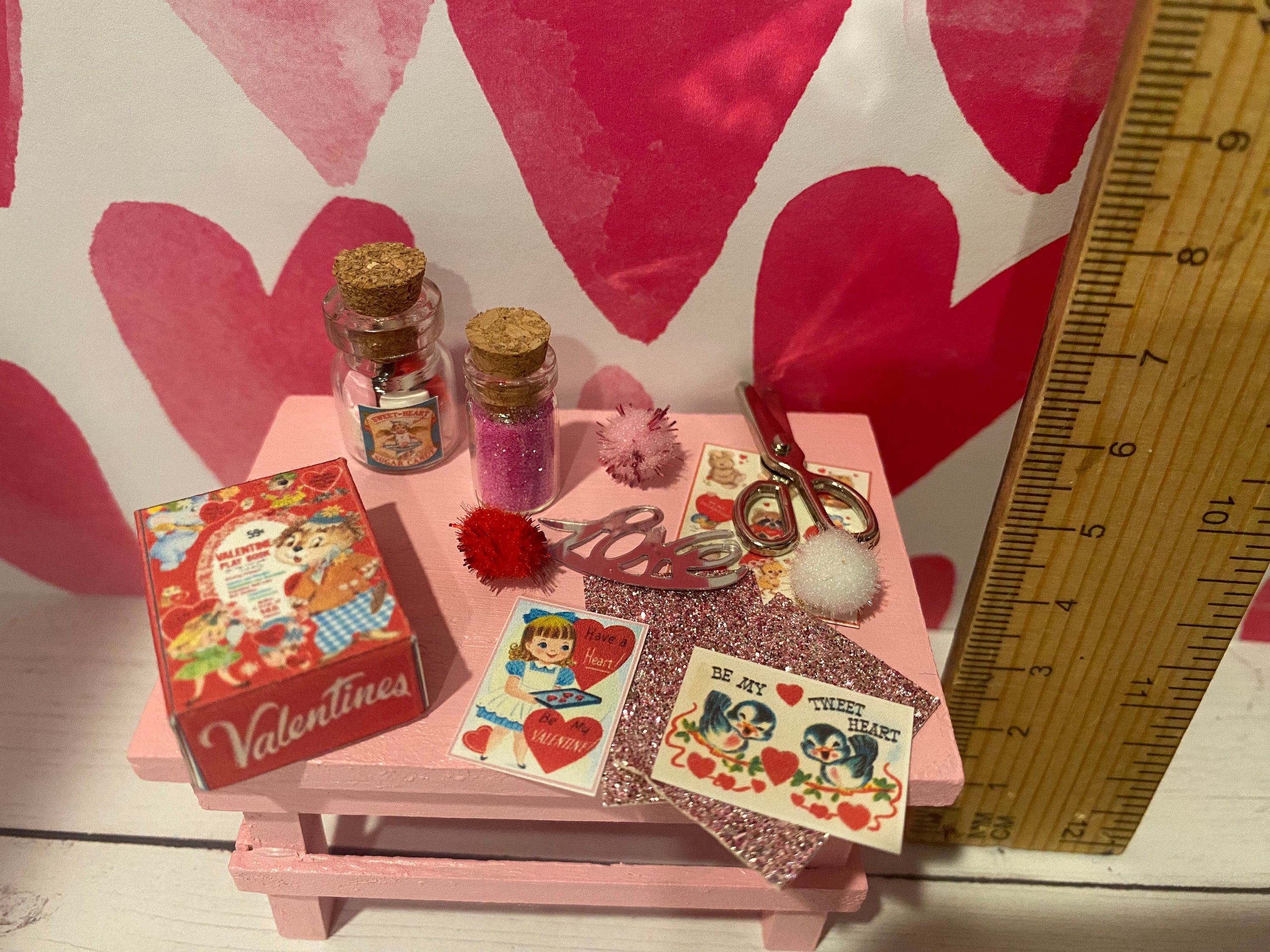 Card Making Table Miniature Valentine Card Making Table, Dollhouse Valentine Accessories ...