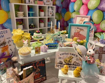 Miniature Easter Card & Flower Shop, 1:12, Mrs. Rabbit's Dollhouse Easter Gifts, Toys, Books, Cakes, Signs, Dishes