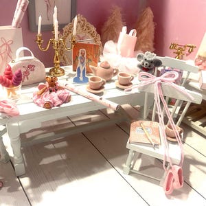 Miniature Ballet Lesson, Dance & Ballerina Dollhouse Accessories, 1:12 Tutu, Ballet Slippers, Art, Tea Set, Computer, Gift Wrap, 80&#39;s Decor