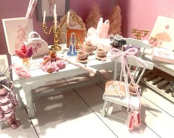 Miniature Ballet Lesson, Dollhouse Dance Studio, Ballerina Accessories, 1:12