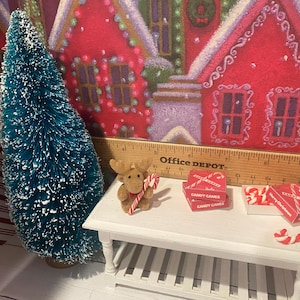 Miniature Christmas General Store, Dollhouse Signs, Firewood, Pinecones, Greenery, Cards, Candy Canes, DVD's Books, Albums, Santa, Art, 1:12 image 6
