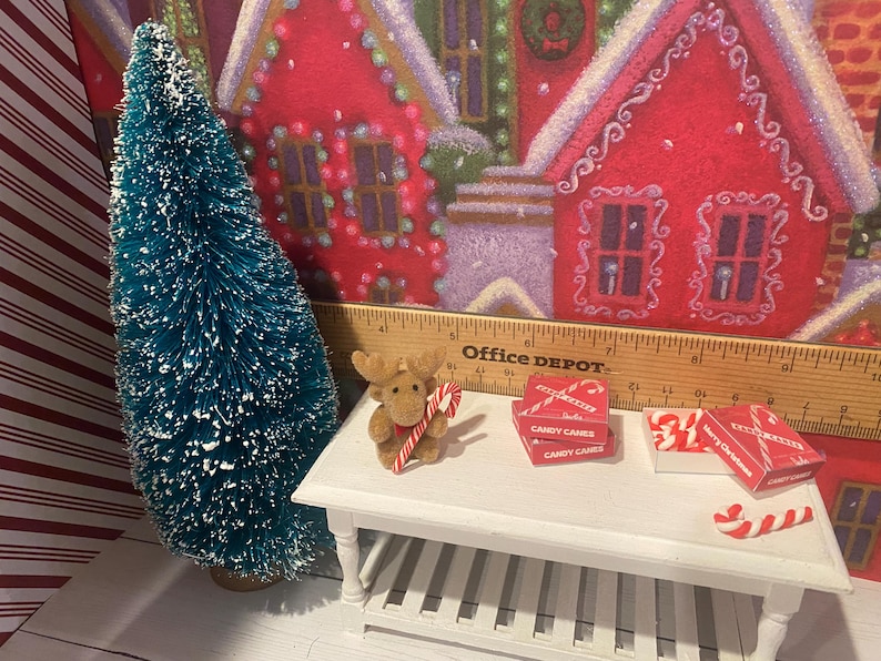 Miniature Christmas General Store, Dollhouse Signs, Firewood, Pinecones, Greenery, Cards, Candy Canes, DVD's Books, Albums, Santa, Art, 1:12 image 6