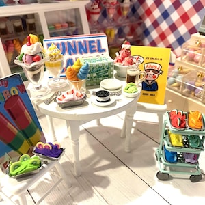 Miniature Ice Cream Shop, Dollhouse Ice Cream Parlor, Star Spangled Ice Cream, 1:12 Cones, Scoops, Gelato, Sundaes, Milkshakes, Toppings