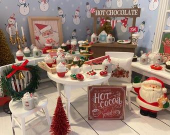 Miniature Christmas Hot Cocoa & Donut Bar, Dollhouse Holiday Treats and Cookie Trays, 1:12